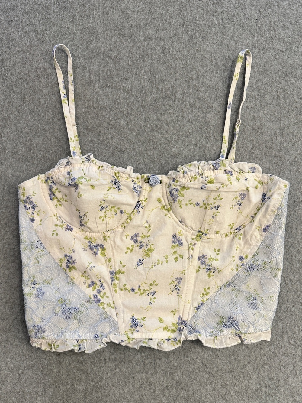 Altar'd State Cream Floral Bustier Top with blue lace